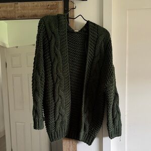 Wishlist Olive Green Cable Knit Open Cardigan